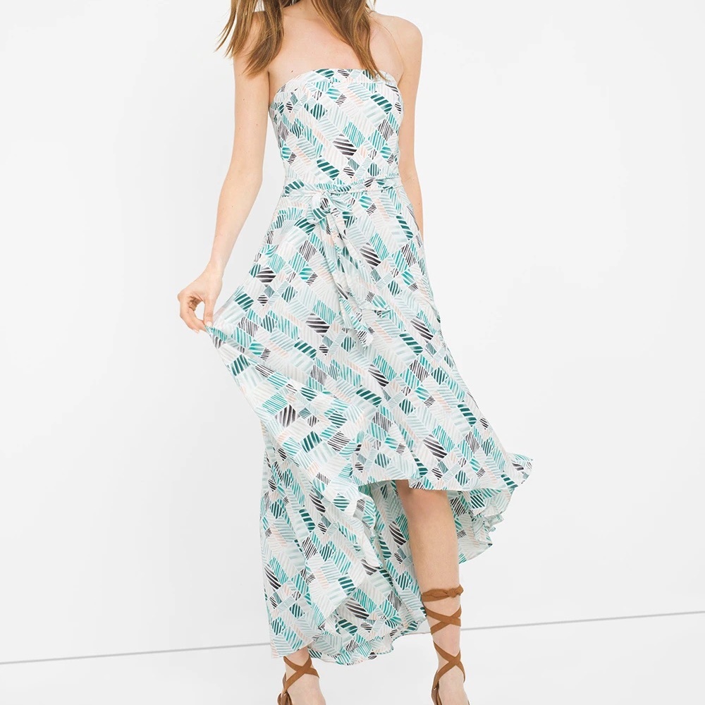 White House Black Market Printed  High Low Fit and Flare Dress
